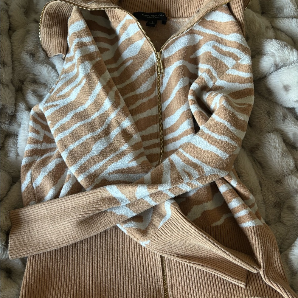 Marc New York Tan and White Zebra Cardigan